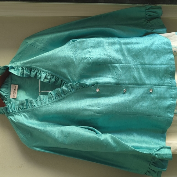 3 Sisters Silk Linen 2 piece Skirt Set Turquoise 14 Mother of the Bride Floral - Picture 2 of 8